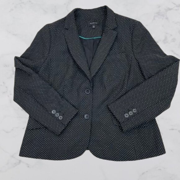 Talbots Womens Wool Blend Polka Dot Two Buttons Blazer Jacket Sz 14 Black/White - Picture 8 of 10